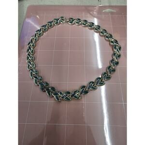 Vintage Silver Tone Choker With Green And Blue